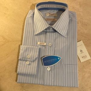 NWT Wills Classic men’s powder blue/ white stripe dress shirt 40x15.75cm